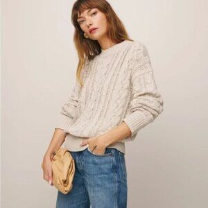Reformation Sam Cotton Cashmere Oversized Crew Sweater in Gossamer Cable Size XL